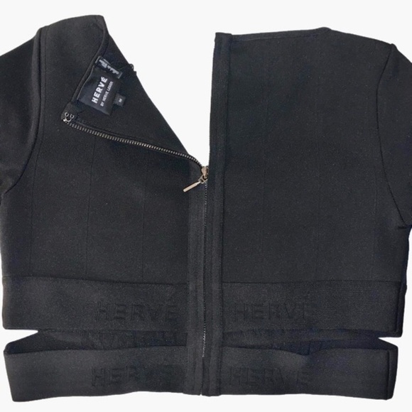 NWT HERVE LEGER BLACK LONG SLEEVE BANDAGE BODYCON CROP TOP EMBROID… - Picture 10 of 12